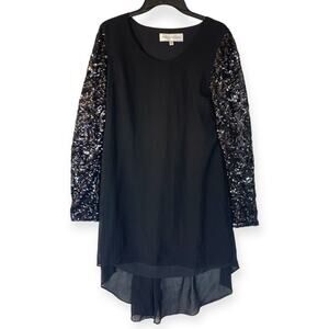 Dress the population womens medium black shift dress sequin sleeve pleated